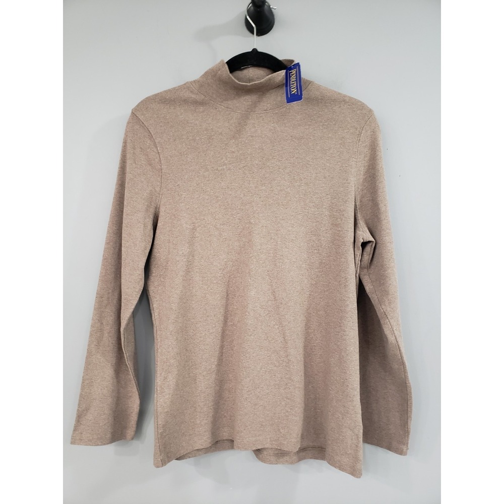 NEW PETITE LARGE PENDLETON Mock Neck BROWN 100% COTTON Long Sleeve turtleneck